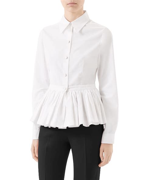 gucci white silk blouse|gucci peplum blouse.